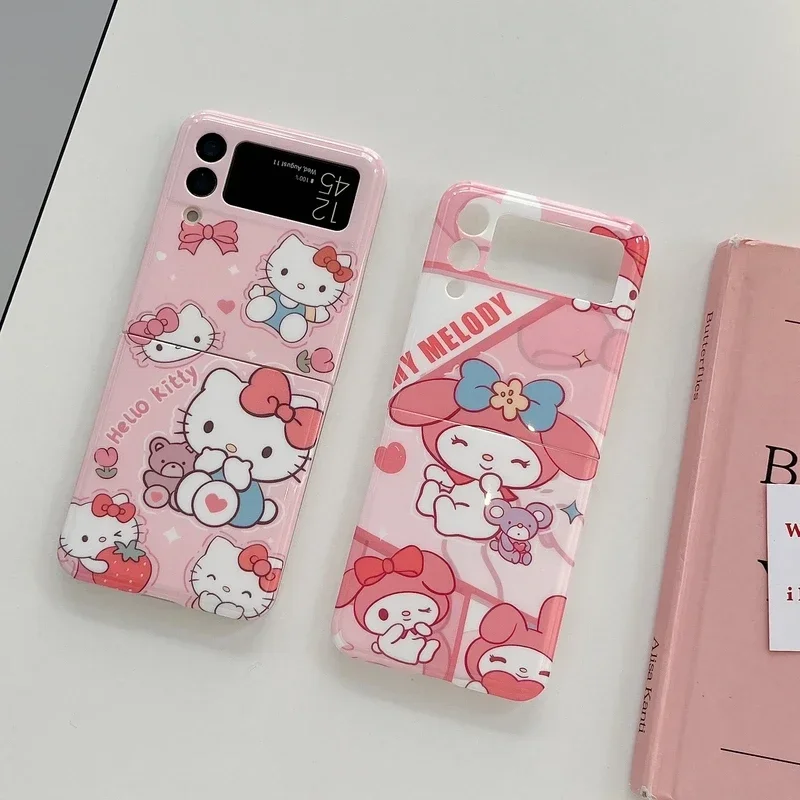 Kawaii Cute Cartoon Sanrio Hello Kitty Melody Phone Case For Samsung Galaxy Z Flip 5 Soft Silicone Back Cover For Z Flip 4