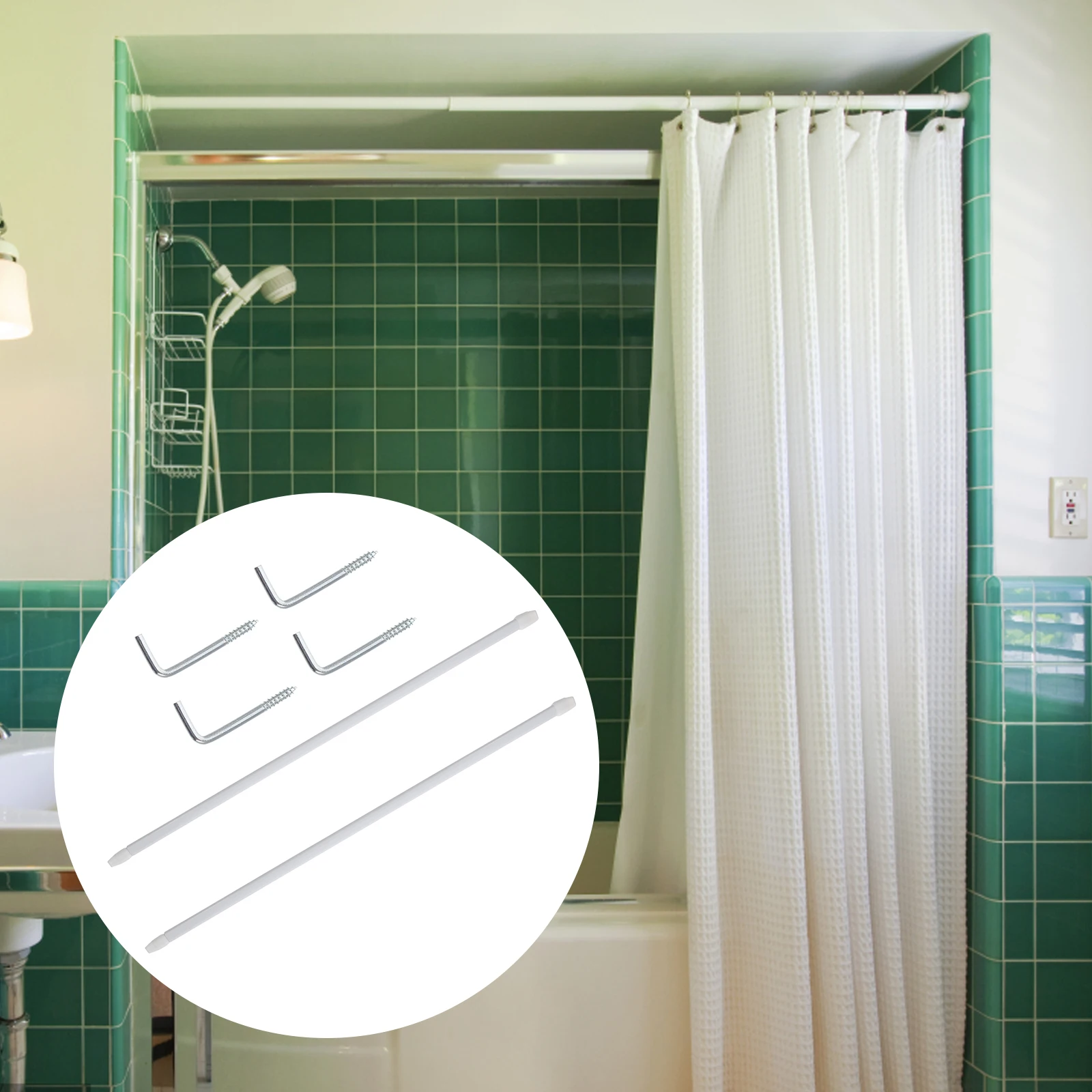 

2 Pcs Adjustable Curtain Rod Shower Curtains Rods Tension Tie Extendable Telescoping Pole