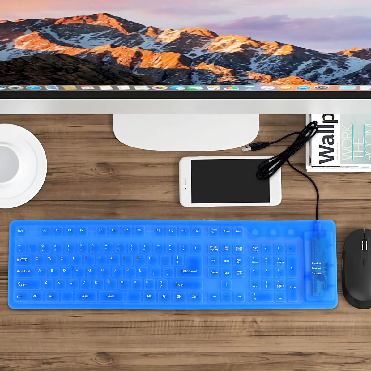 Tastiera avvolgibile per computer 109 tasti Tastiera da viaggio portatile esterna flessibile in silicone flessibile silenziosa pieghevole USB cablata