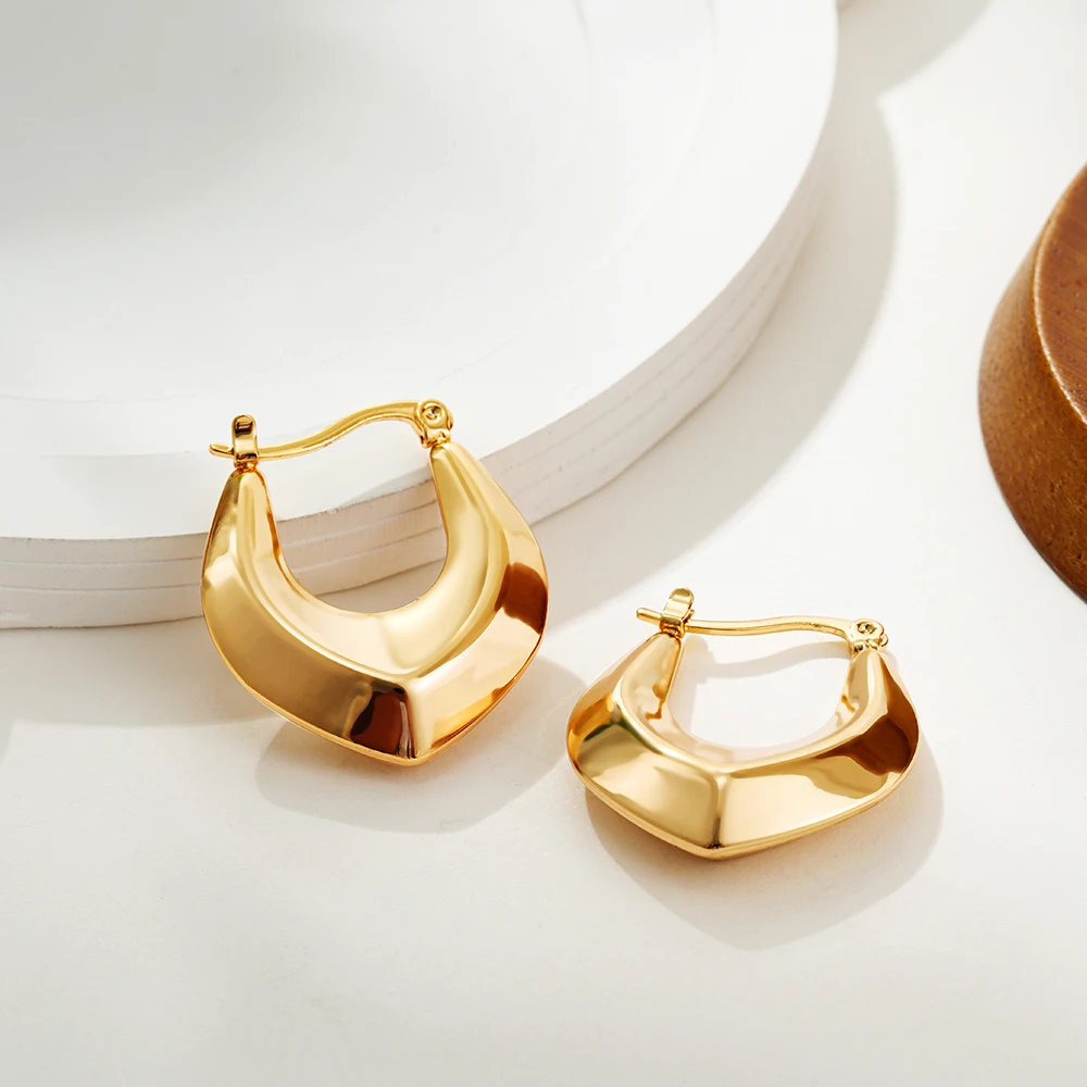 Fashion Punk Round Exquisite Hoop Earring for Women Geometric Texture Thick Gold Color Stainless Steel Earring Jewelry image 3
