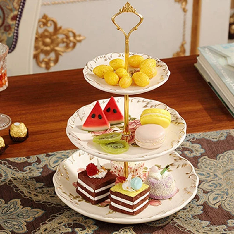 4 Set of 3 Tier Cake Plate Stand Handle Hardware, 2 Styles Tiered Fruit Cake Plate Handle Cake Tray Stand, Gold-A13G view 3