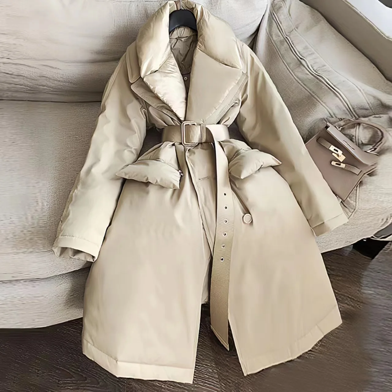 Veste en duvet de canard blanche à taille ajustable pour femmes, parkas de style anglais, vêtements oversize pour femmes, nouvelle collection hiver