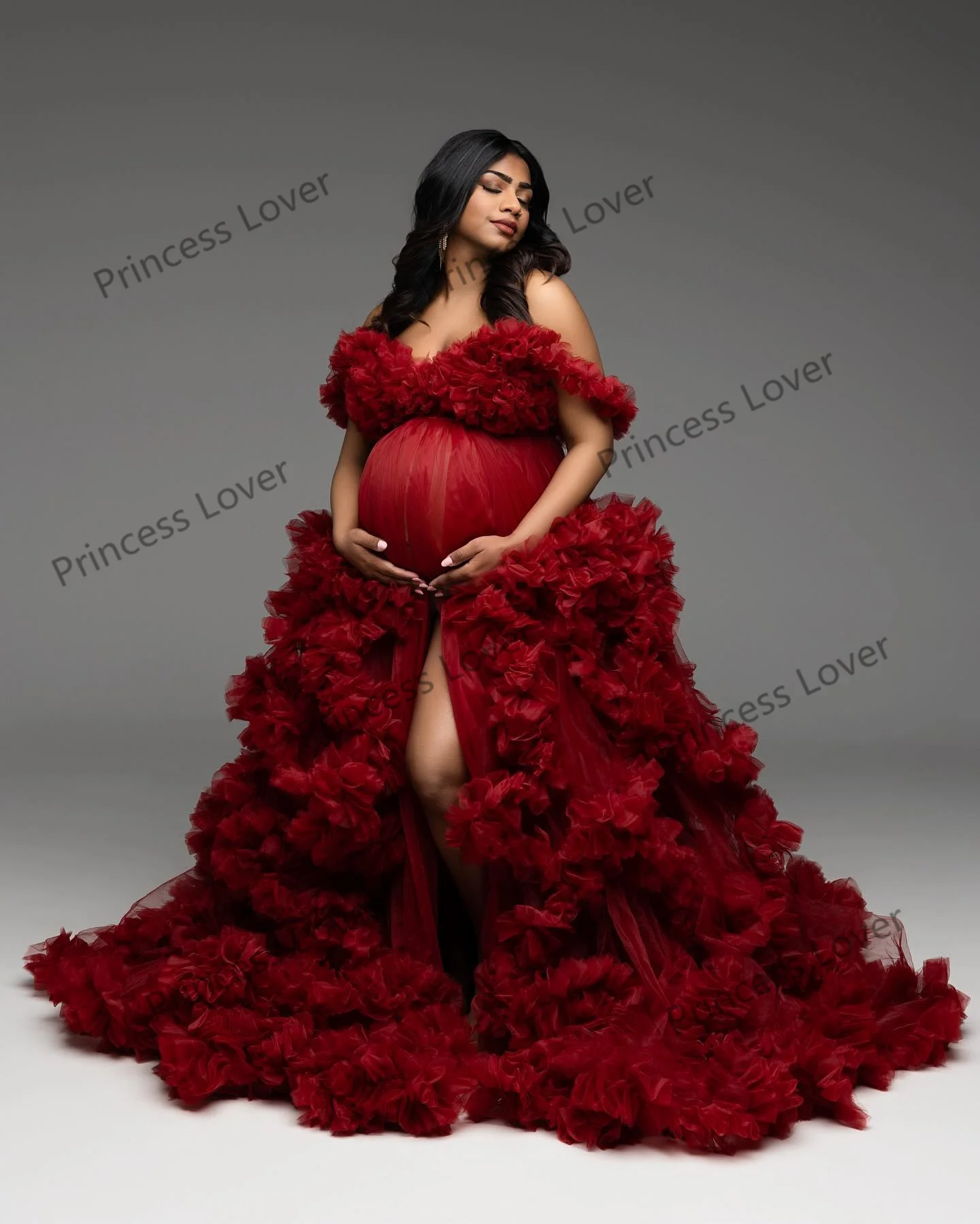 Dark Red Prom Dresses Sweetheart Sleeveless Baby Shower Gown Customized Tiered Ruffles Elegant Photoshoot Vestido de Novia