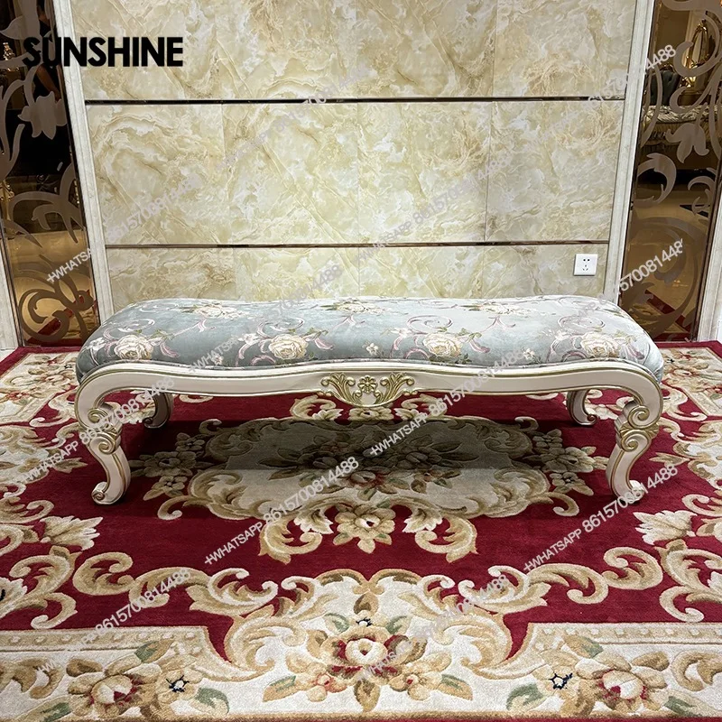 

French end stool European embroidery concubine stool solid wood fabric