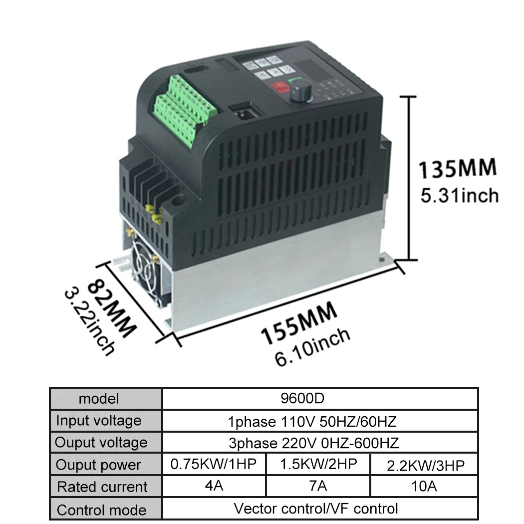 Single-Phase 110V to Three-Phase 220V VFD Frequency Converter 0.75/1.5/2.2KW Adjustable Speed Motor Control for Industrial Use