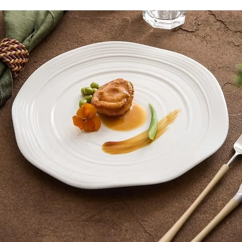 Irregular Ceramic Threaded Plate Steak Pasta Dessert Dish Restaurant Molecular Cuisine Specialty Tableware
