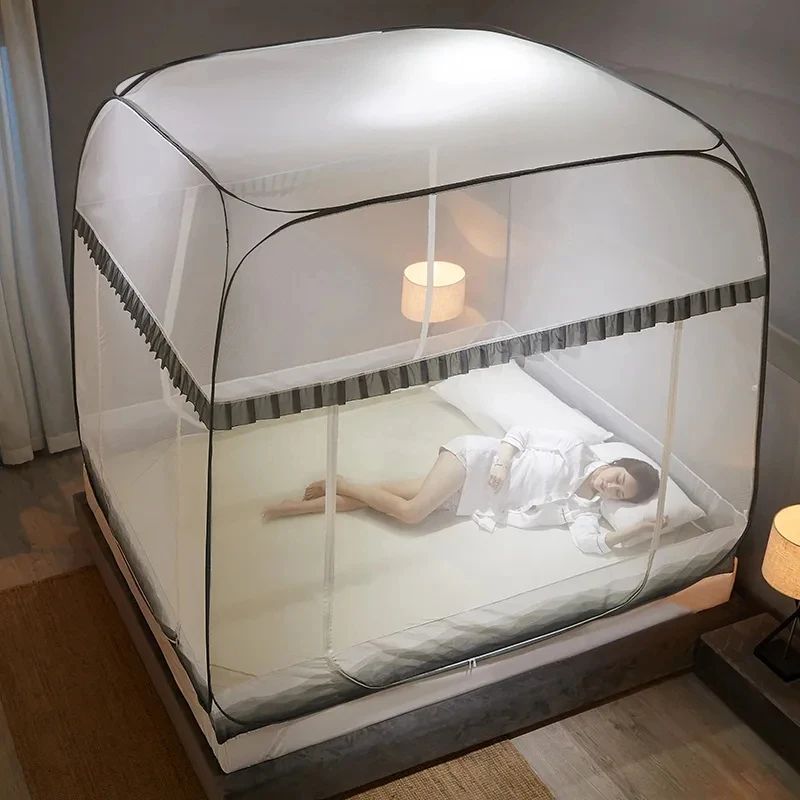 Light Luxury Simple Wind Home Mosquito Net Fashion Large Space Thickened Three-door Mosquito Net Bedroom Yurt-style Mosquito Net