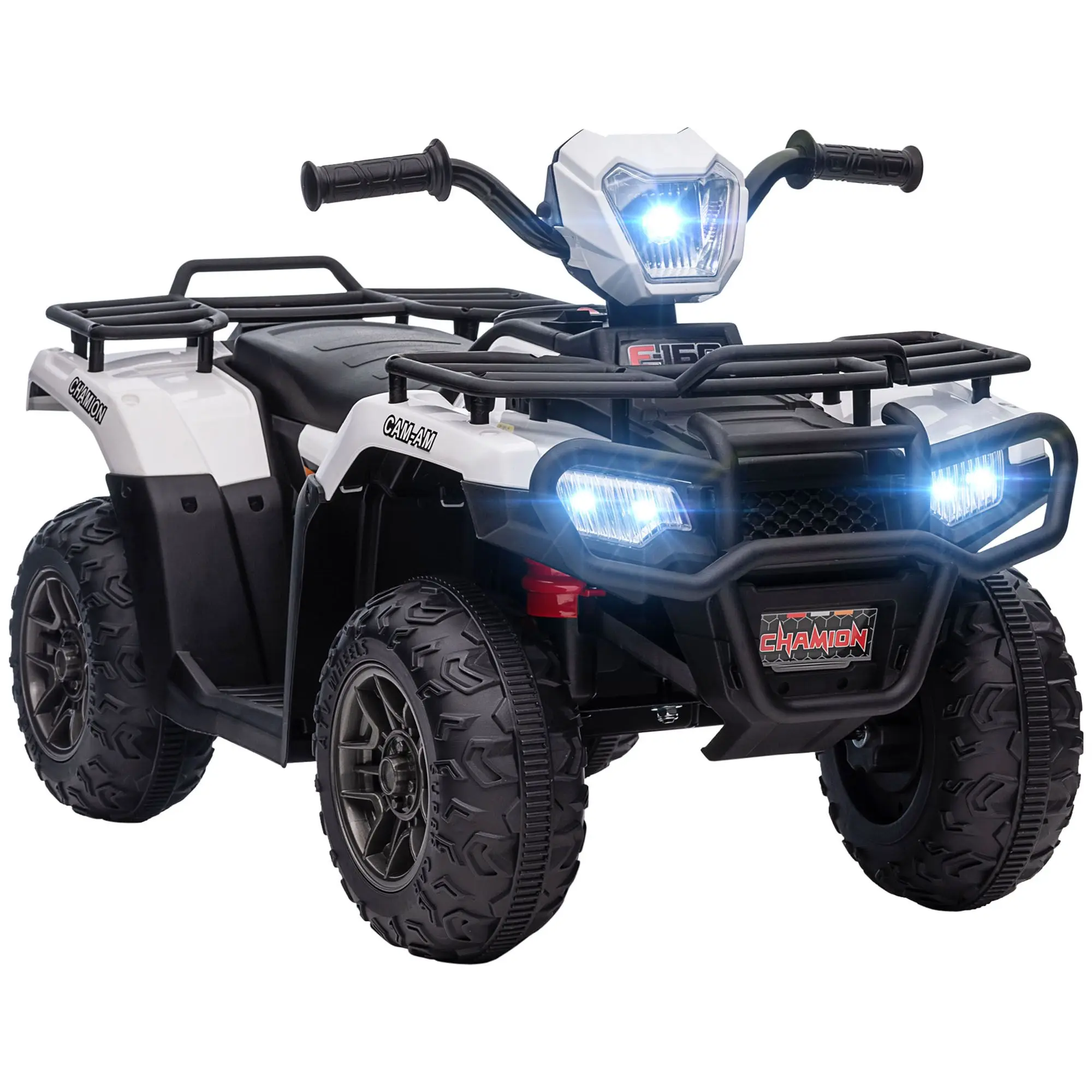 Elettrico per bambini a 4 ruote con faro, musica, pneumatici scorrevoli MP3 Aosom 12V Ride on ATV per bambini Quad per bambini alimentato a batteria Bianco