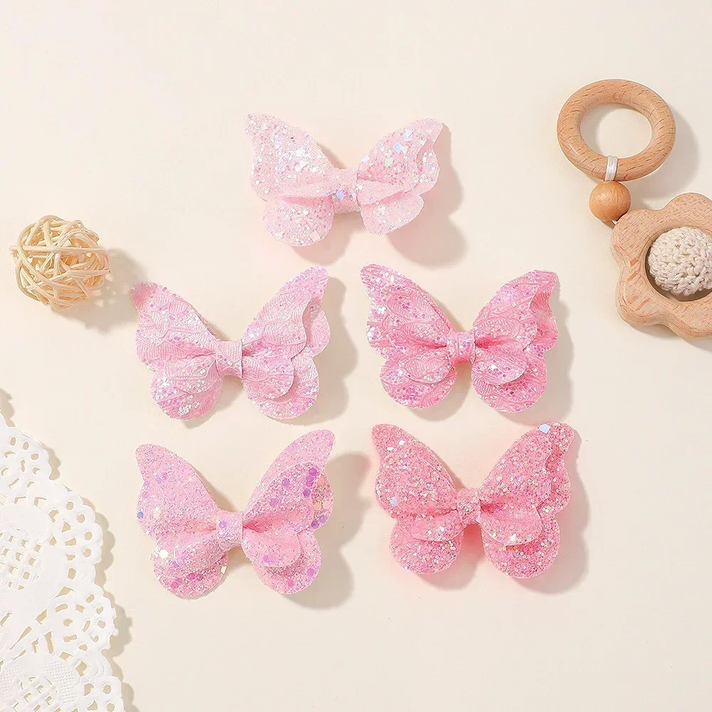 5Pcs/Set Colorful Sequin Hair Clips Butterfly Princess Girls Headwear Children\'s HairClips Baby Hair Accessories Wholesale