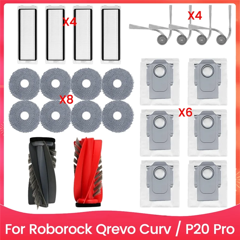 

AONEQ-For Roborock Qrevo Curv / P20 Pro For Roborock Qrevo Curv / P20 Pro Main Brush Side Brush Filter Mop Cloth Dust Bag