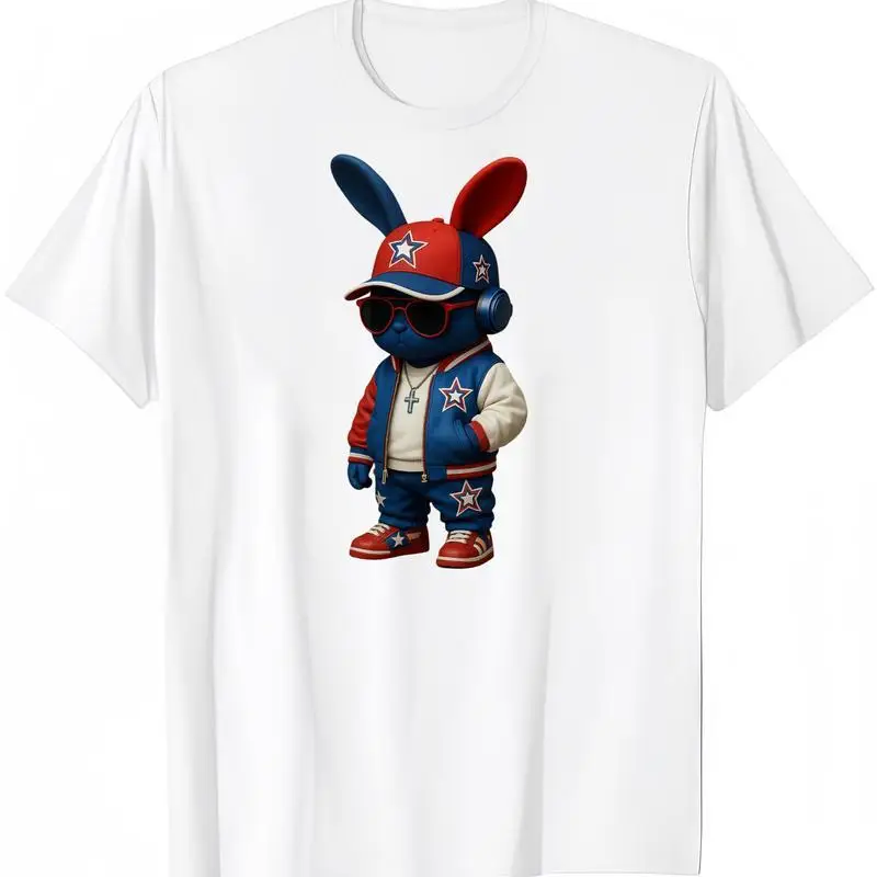 

Streetwear Bunny Print T-Shirt Hip Hop Oversized Unisex Summer Top for Skateboarding, Concerts or Daily Street Style S-3XL