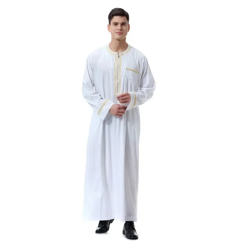 Eid 2025 Uomini Musulmani Jubba Thobe Stampa Cerniera Kimono Abito Lungo Musulmano Saudita Indossare Abaya Caftano Islam Dubai Arabo Spogliatoio Ramadan