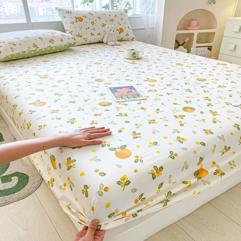 Imagem -05 - Elástico Lençóis Conjuntos com Estampa de Flores 100 Algodão Cabido Folha Mais Fronhas Solteiro Queen Capa de Cama King Size B99g