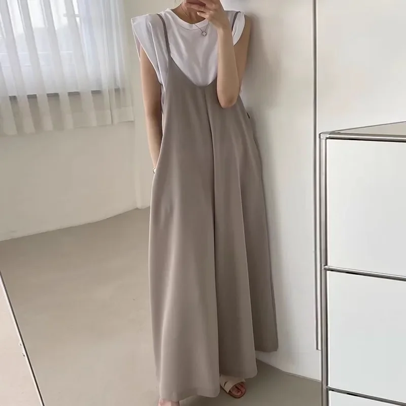 

Свободный комбинезон для пожилых людей с U-образным вырезом, женский летний темпераментный драпированный комбинезон с тонкими бретелями, повседневный комбинезон на бретелях