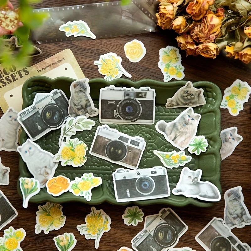 40 Sheets Camera Theme Retro Stickers for Scrapbooking DIY Decorative Material Collage Journaling