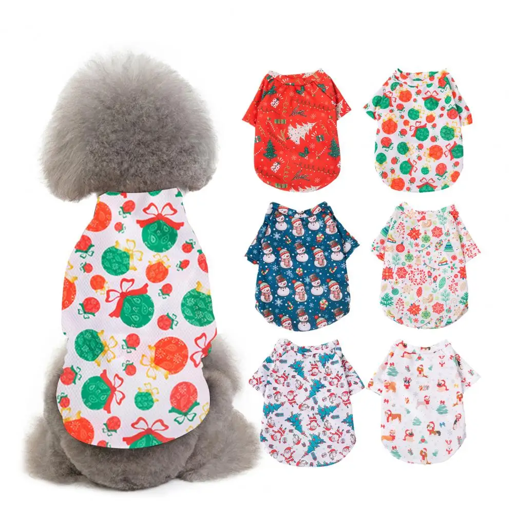 Pretty Pet T-shirt  Print Universal Pet Christmas Vest  Christmas Elements Pet Clothes