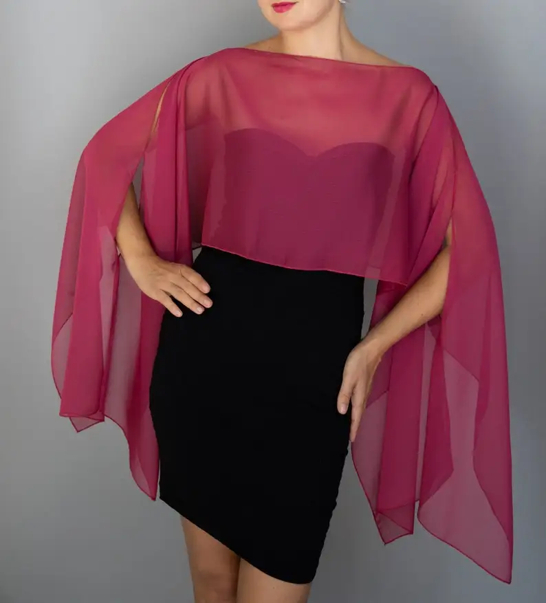 

Fuchsia Wedding Cape Formal Party Cloak Chiffon Bridal Wrap Bride Cape Special Occasion Shrug