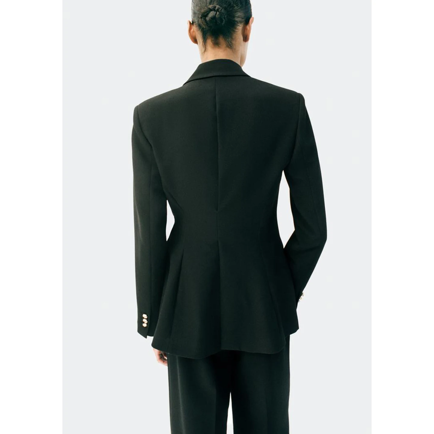 Abito lungo con spalline e risvolto con risvolto Sve Jaet con decorazione di bottoni Pantaloni a gamba dritta a vita alta Set Faion da donna