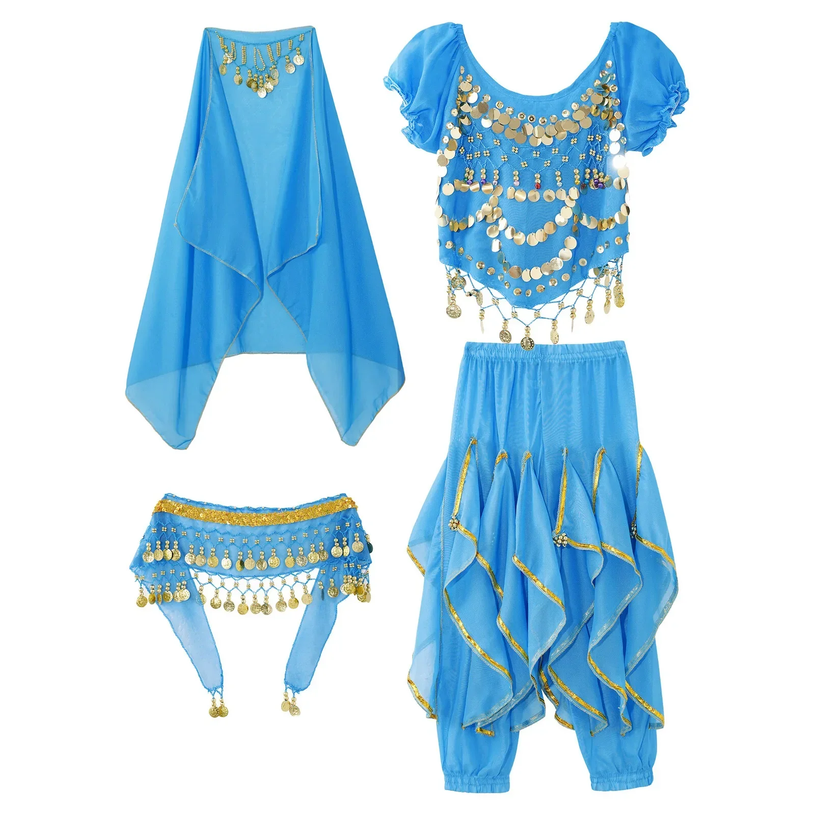Traje de Danza del Vientre para Niñas, Disfraz de Carnaval, Ropa de Baile Hindú Árabe para Niños, Vestido de Cosplay para Actuaciones de Bollywood