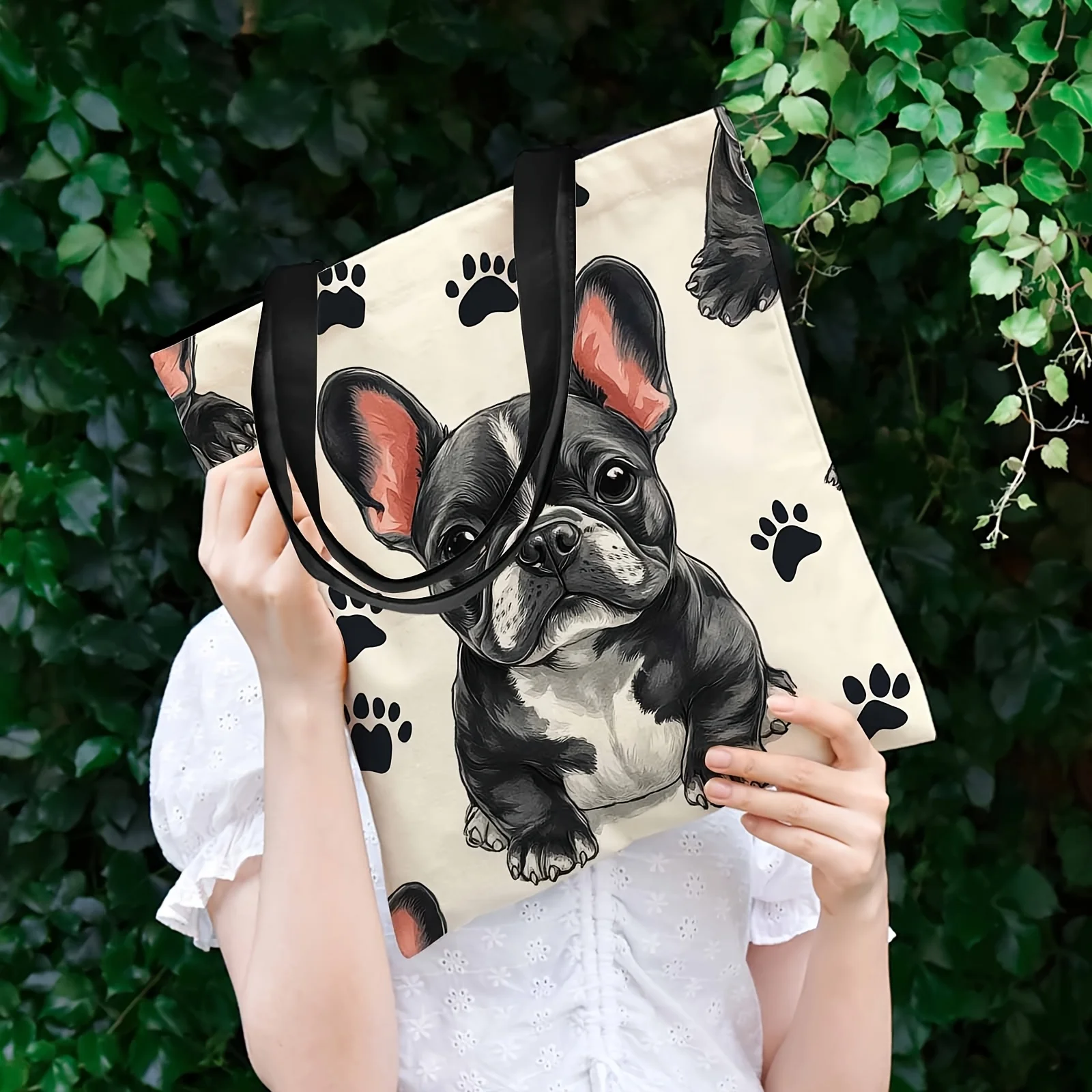 French Bulldog Paw Prints Print Shoulder Bag Outdoor Picnics and Shopping Durable Cute Tote Bag Gifts for Friends and Family