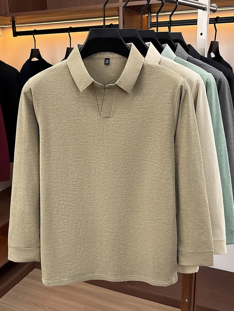 Herren Business Casual Langarm T-Shirt Frühling Herbst Bequemes Atmungsaktives Arbeitsoberteil für Formelle Anlässe Poloshirts Herren – Detail 10