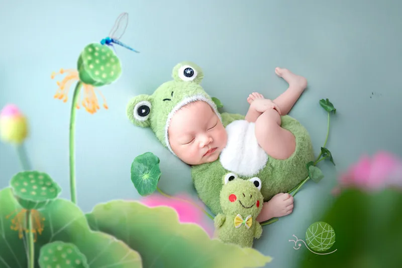 ❤️Newborn Photography Clothing Cute Frog Hat+Jumpsuit+Doll 3Pcs/Set Baby Photo Props Accessories Studio Shoot Clothes Outfits