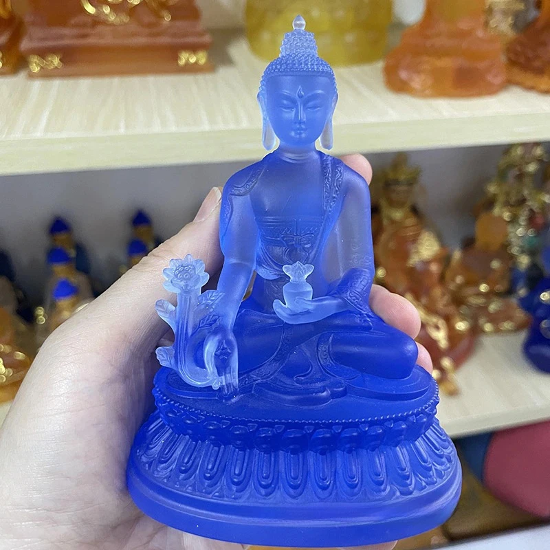 11cm Blue Resin Medicine Buddha Statue Zen Ornament Chinese Tantric Pharmacist Buddha Sculpture For Temple Home Decoration