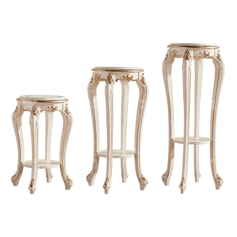 

European flower stand, luxury solid wood flower pot stand, balcony rack, multi-layer flower table, indoor white gold-