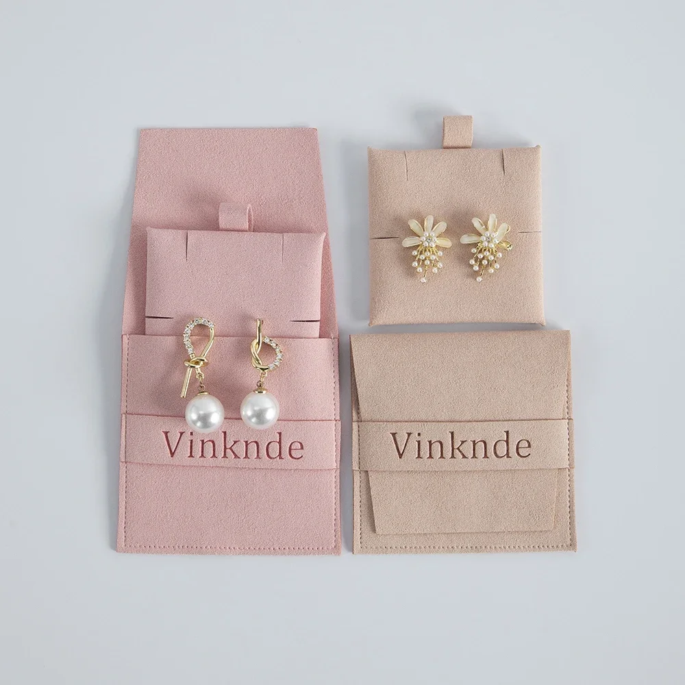 

50set Custom Logo Microfiber Jewelry Pouch Insert Pad Card Suede Envelope Flap Gift Jewelly Bags For Necklace Earring Bracelets