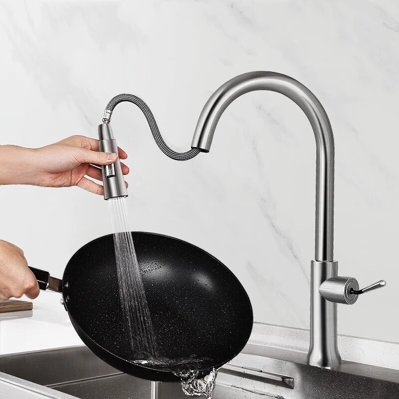 Kitchen Pull-out Hot and Cold Faucet 2-in-1 Household Extension Splash Proof Sink Sink Vegetable Basin Bathroom Faucet