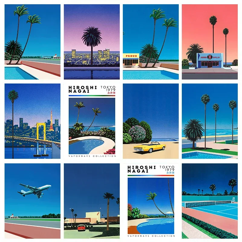 Hiroshi Nagai Vaporwave Japan Beach City Summer Wall Art Canvas Painting Prints Posters Wall Pictures Nordic Living Room Deco
