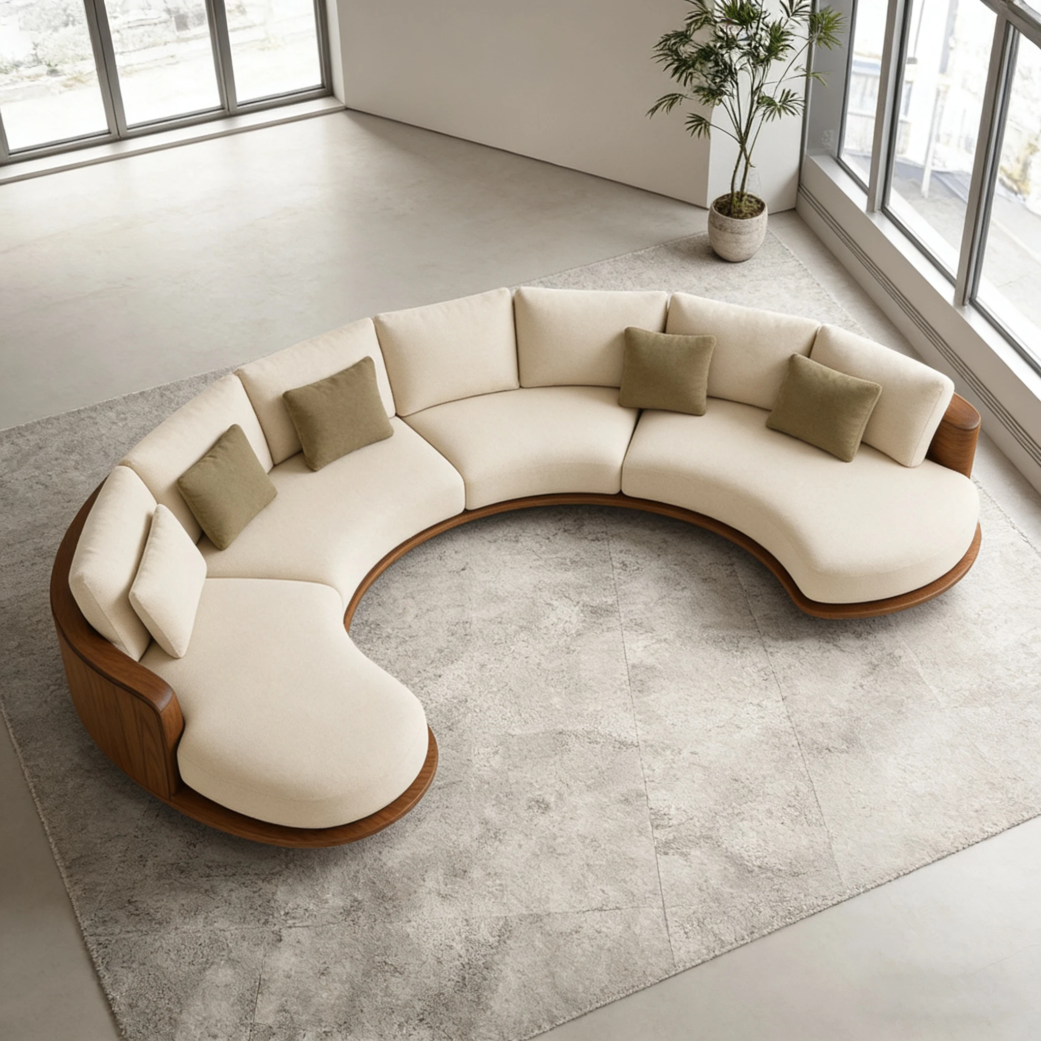 Z*-High End Wabi Sabi Style Curved Sofa with Natural Wood Base for Minimalist Home^