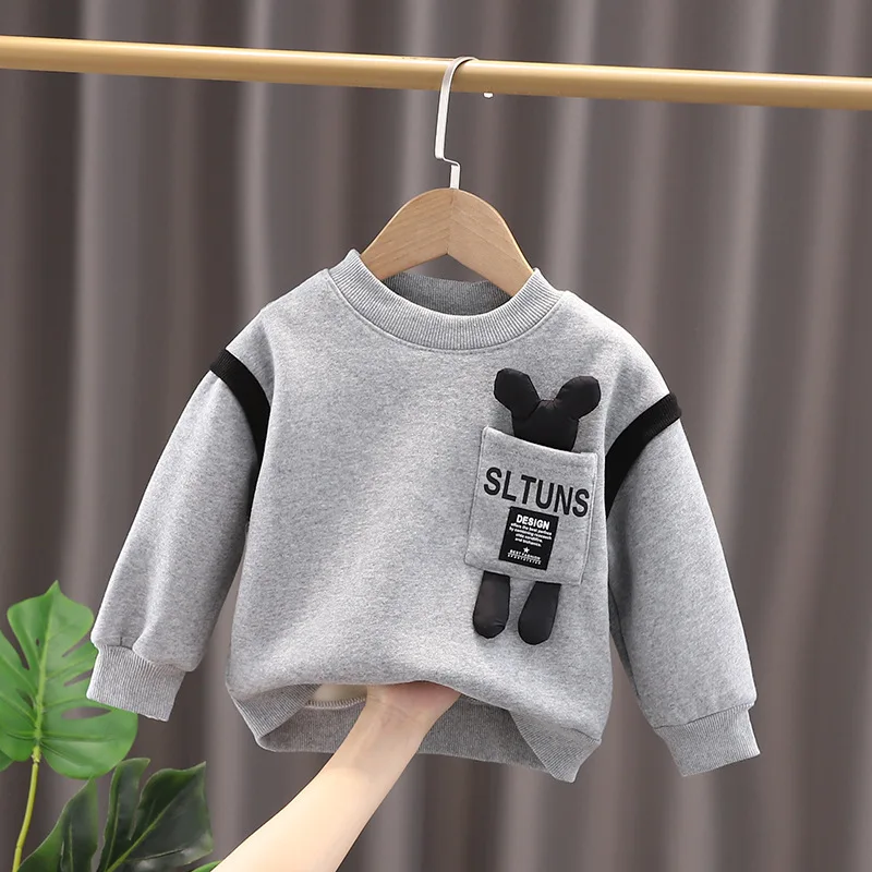 Children Sweatshirt Pocket Bear Toy Clothing Baby Boys Girls Long Sleeve Pullover Kid 2-6Year Sweatshirt Autumn Hoodie Clothes