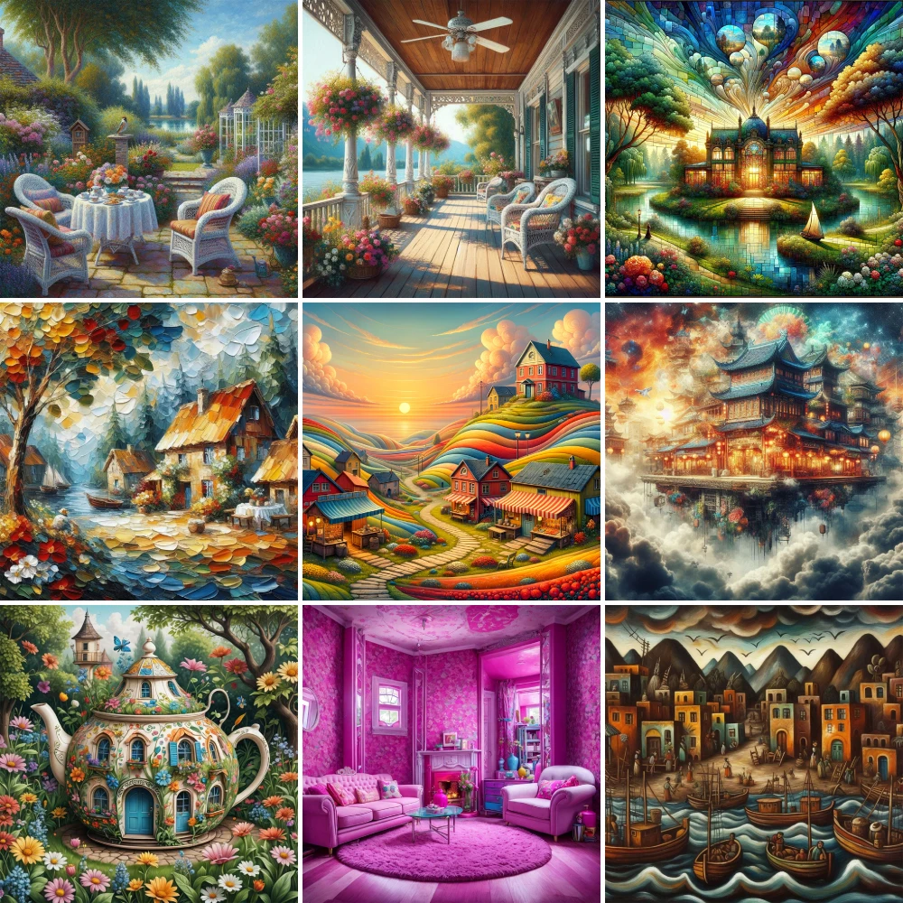 Landscape Fantasy House Pre-Printed Cross-Stitch DIY Embroidery Patterns Hobby Knitting Handicraft Handmade Magic Jewelry Floss