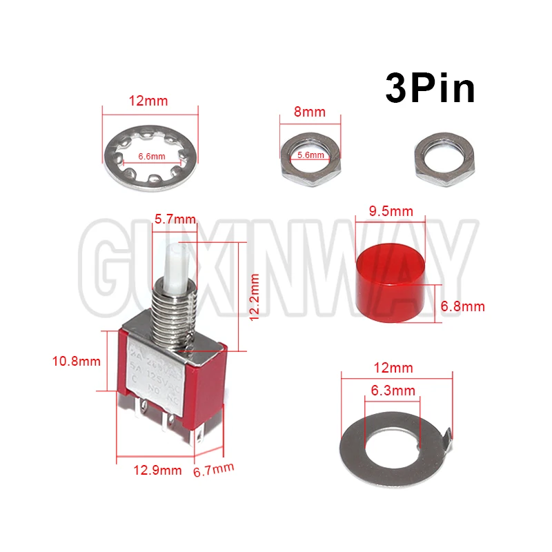 5PCS ON-(ON) 2A 250VAC/5A 120VAC 3Pin C-NO-NC 6MM 미니 순간 자동 복귀 푸시 버튼 스위치