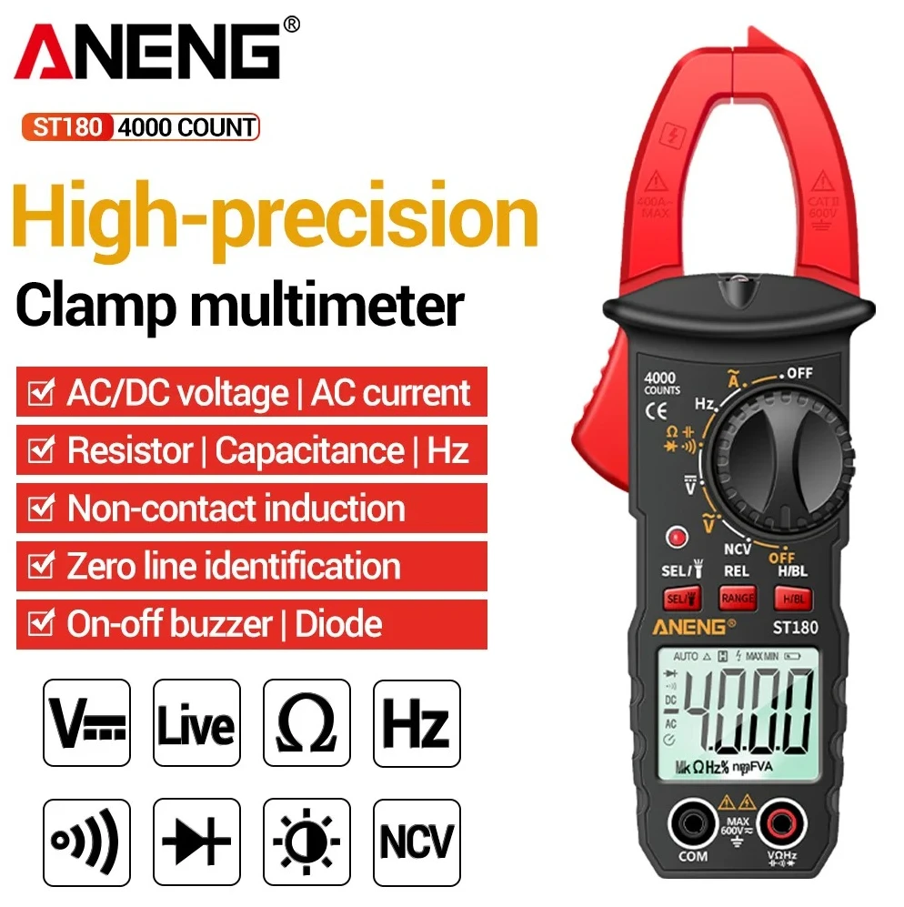 

High-precision Intelligent Clamp Meter Multimeter Detection ANENG ST180 AC/DC Voltage Non-contact Induction AC Current Test Tool