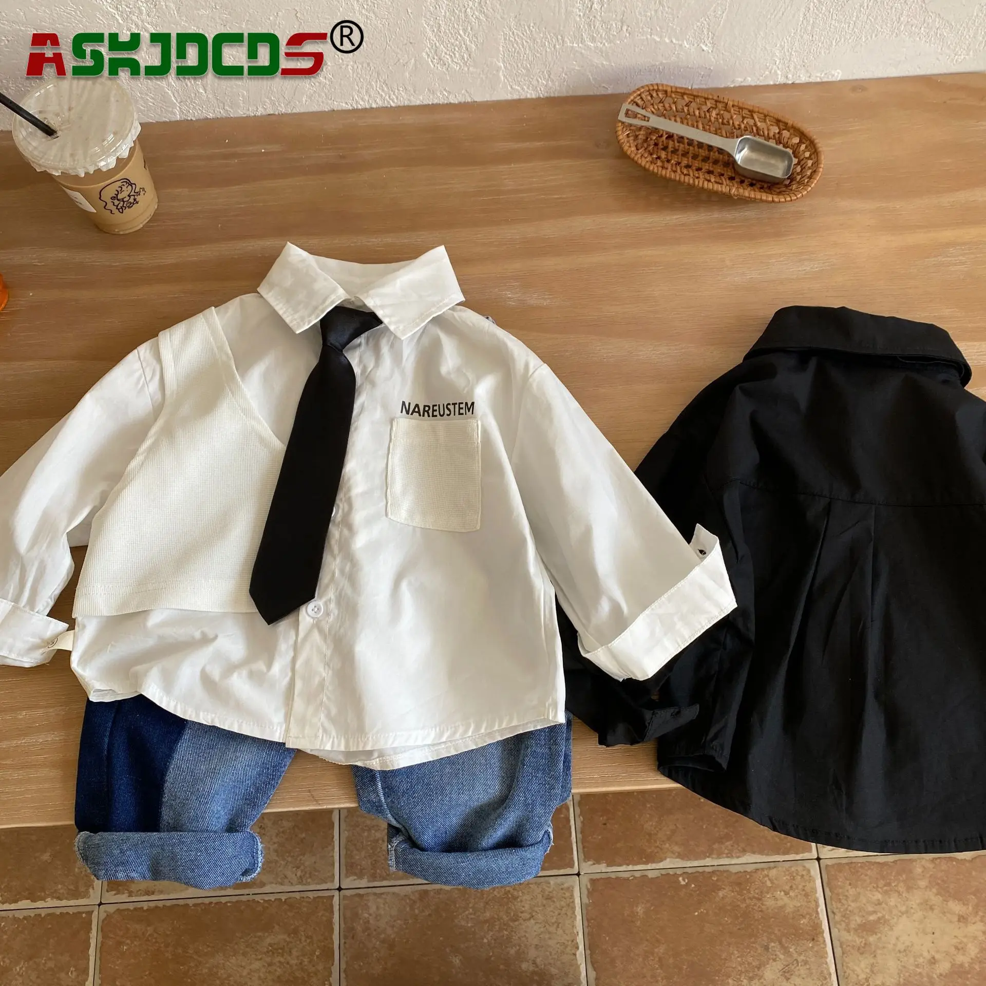 

Single-breasted Tie Handsome Clothing 1-7Y 2023 Autumn New In Kids Baby Boys Full Sleeve Patchwork Top Shirts Children Turn-down