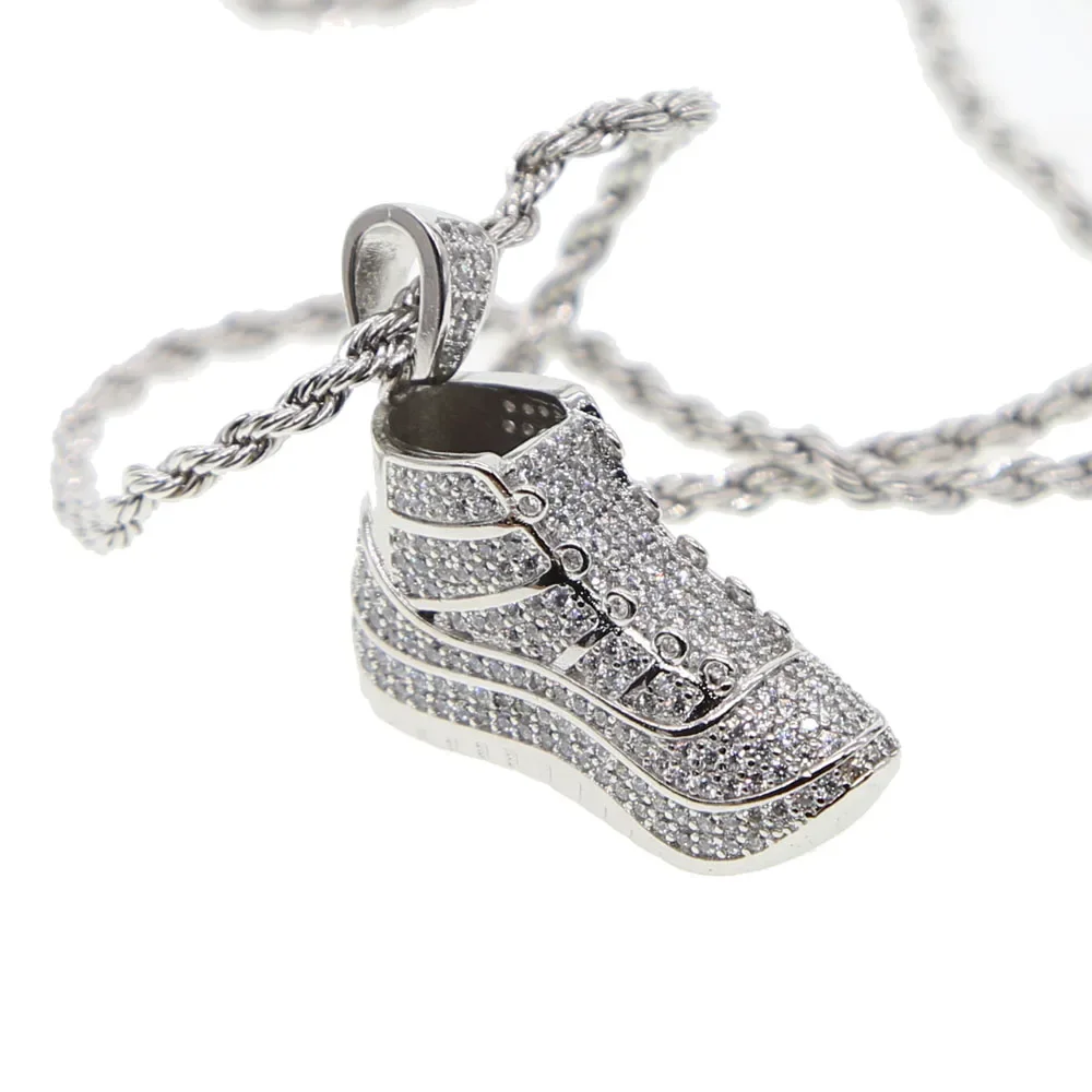 

HIP Punk Gold silver Color copper brass micro pave AAA+ CZ Sport Running Flying Wings Shoes Pendants Necklaces for Men Jewelry