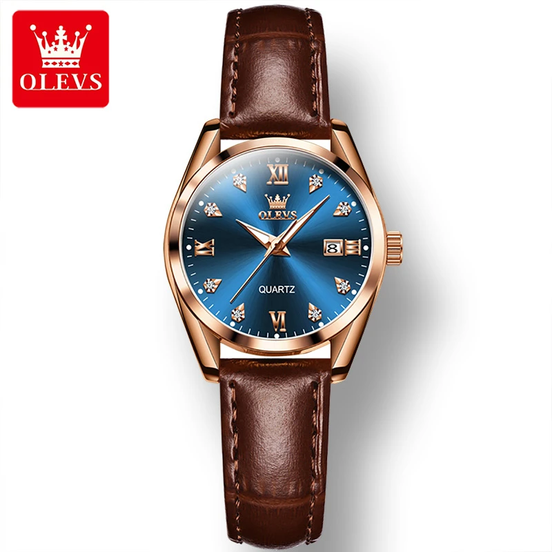 OLEVS 5522 Simple Quartz Watch Gift Round-dial Leather Watchband Wristwatch Calendar Luminous