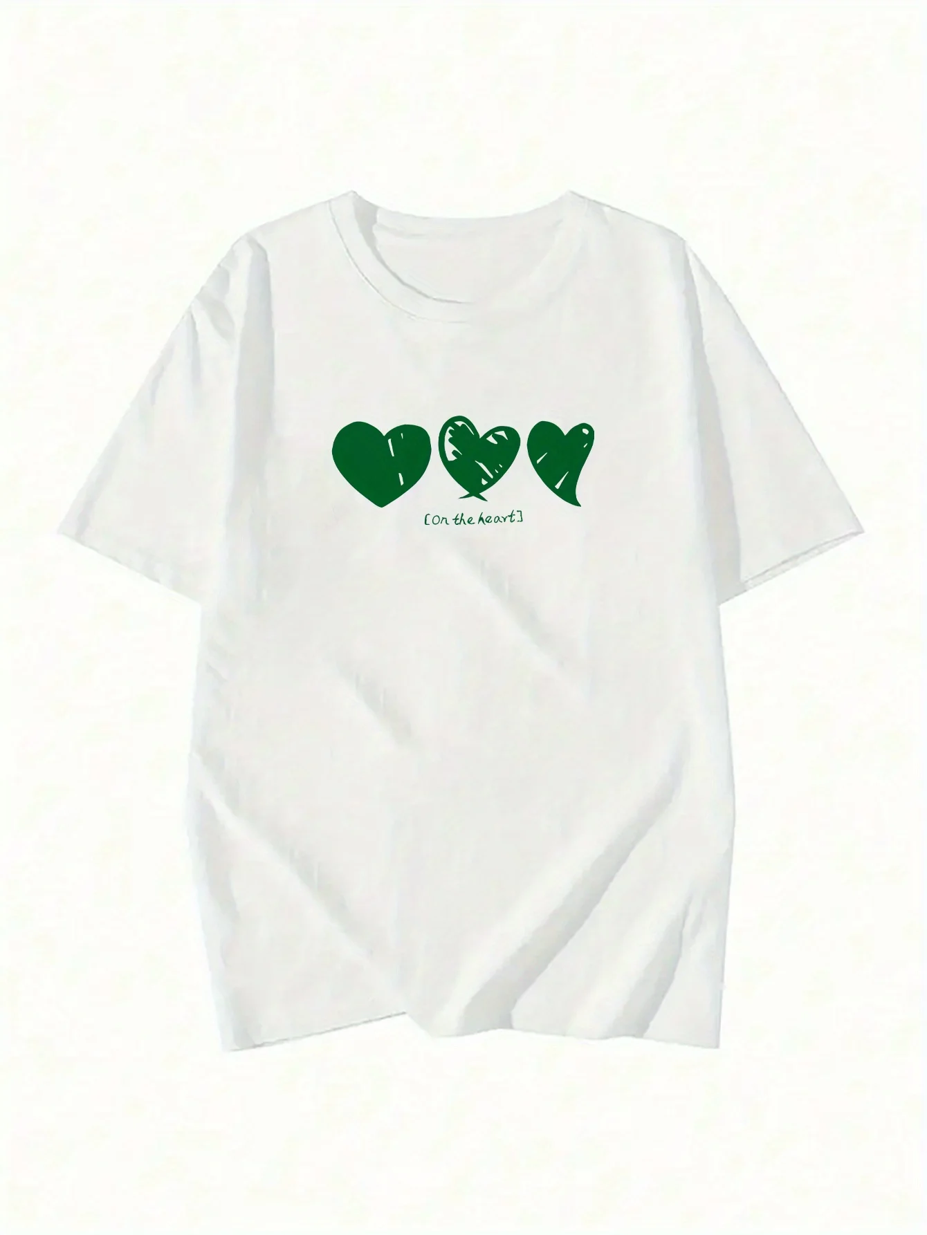 Com estampa de coração verde e texto "Eu deixarei com você" ajuste em torno do pescoço verão casual manga harajuku roupas estéticas casuais