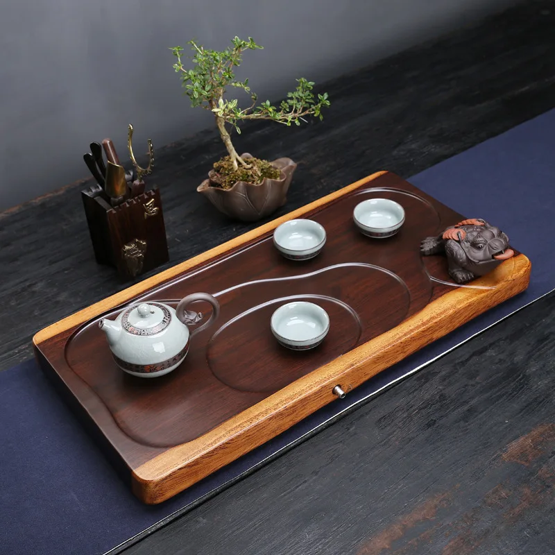 【 Ebony 】 Tea Platter Solid Wood Log Step By Step Promotion Tea Sea Plate Simple Drainage Large Tea Table