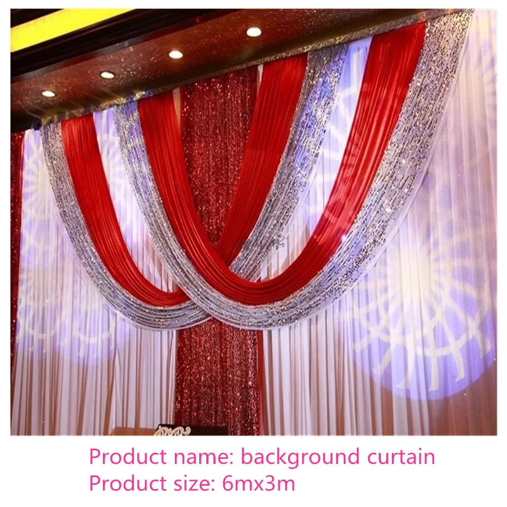 3m*6m Top Quality Red Color Shinning Material Red Wedding Backdrop Wedding Curtains Stage Backdrop Decoration