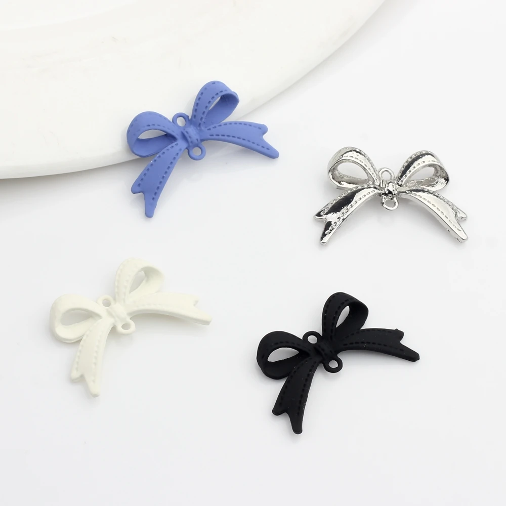 Zinc Alloy Metal Color Black Spray Paint Mini Bow-knot Charms Connector 10PCS For DIY Jewelry Findings Accessories wholesale