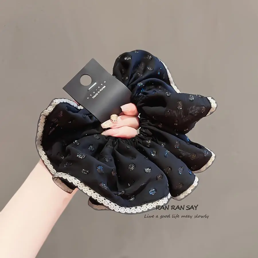 

Korean high-end satin black and white polka dot hair ring classic versatile bun hairband headband