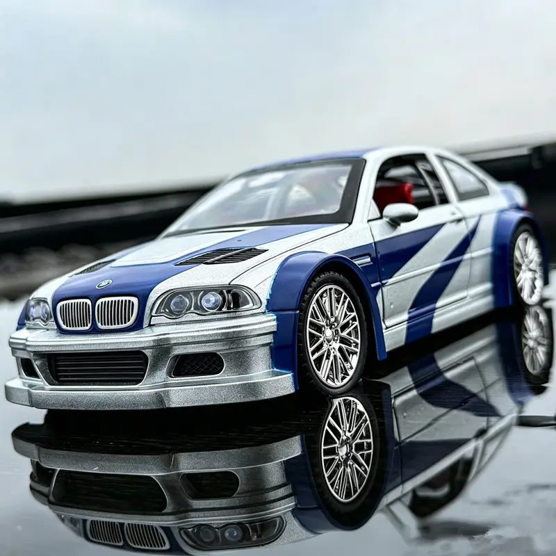 1:24 M3 E46 GTR Coupé Legierung Sportwagen Modell Druckguss Metall Rennwagen Fahrzeugmodell mit Simulation Sound und Licht Kinderspielzeug Geschenk