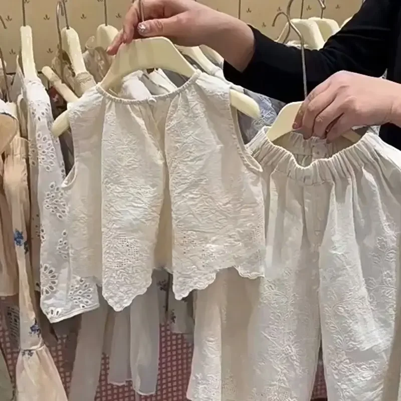 Ensemble en coton Y-Waistcoat pour enfants, pull en fibre, pantalon à jambes larges, taille élastique, longueur de rinçage, doux, décontracté,