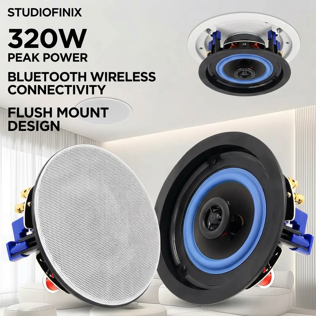 

STUDIOFINIX 4 Inch Bluetooth Ceiling Speakers 2-Way Flush Mount 320W 4PCS for Home Theater Living Room Office Kitchen Basement