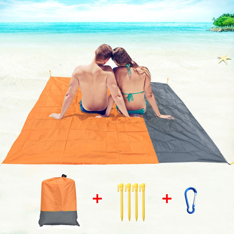 Large Beach Towel  Anti Sand-free Beach Mat Anti Sand Beach Blanket Pocket Picnic 4 Anchor Wind Prevent Sand 200x210CM Proof Mat