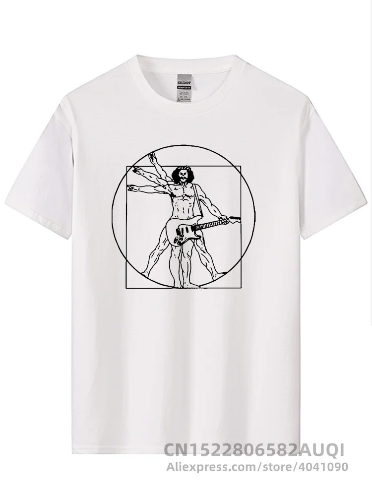 Da Vinci guitar funny T-Shirt men Vitruvian Man rock band Vintage Graphic Music Novelty streetwear t shirt men homme men clothes