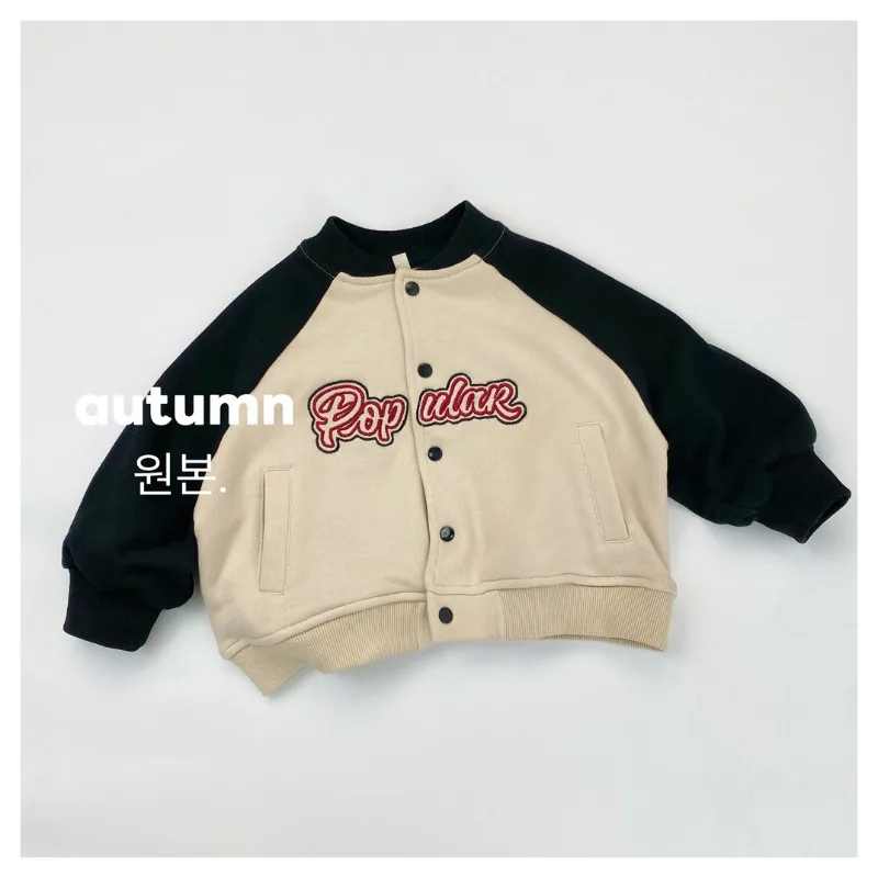 

HoneyCherry Children's Jackets for Autumn Embroidered Color-Block Raglan Sweatshirts, Unisex Kids' Baseball Jacket Tops